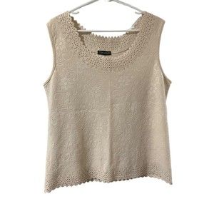 Chances R Tan Sleeveless Top Blouse Laser Cut Eyelet Paisley Size Large